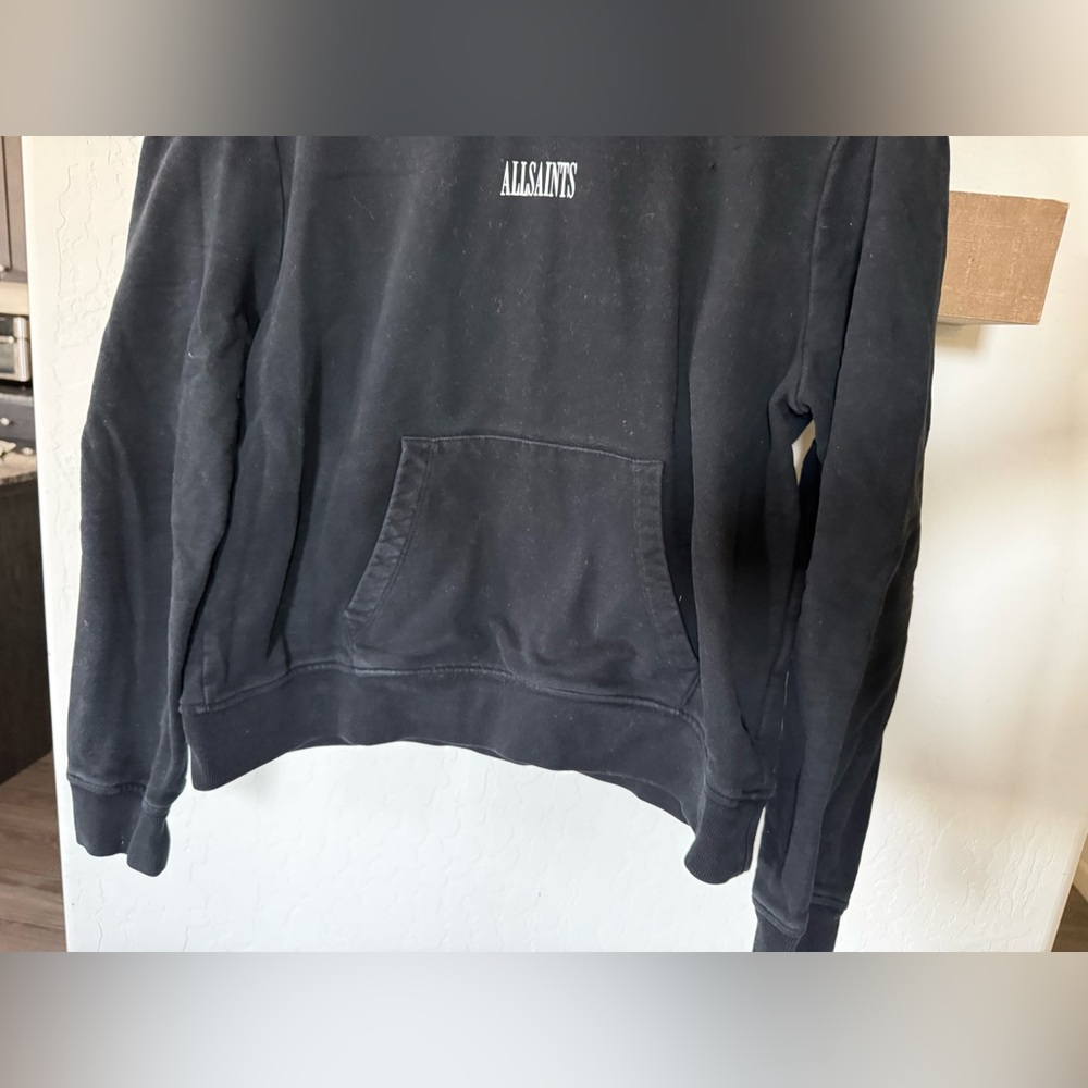 All Saints|Solid black hoodie pullover sweater with small simple logo•••Large - Picture 6 of 16